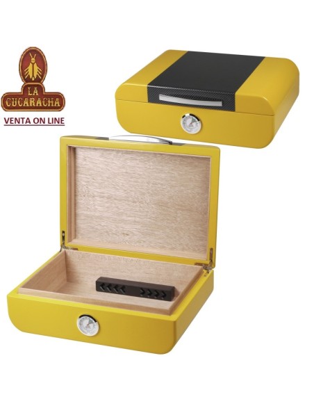Humidor puros amarillo-carbono 20-25 cigarros humidificador polímero acrílico.