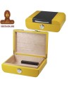 Humidor puros amarillo-carbono 20-25 cigarros humidificador polímero acrílico.