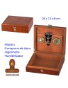 Humidor puros madera con higrómetro, tijeras y humidificador.
