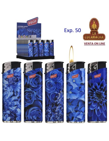 PROF-2 CAJAS 50 ENCENDEDORES PIEZO blue flowers.