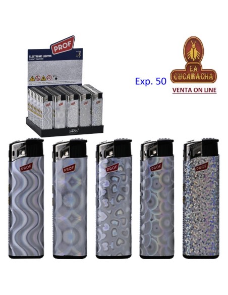 PROF-2 CAJAS 50 ENCENDEDORES PIEZO Shiny Silver.